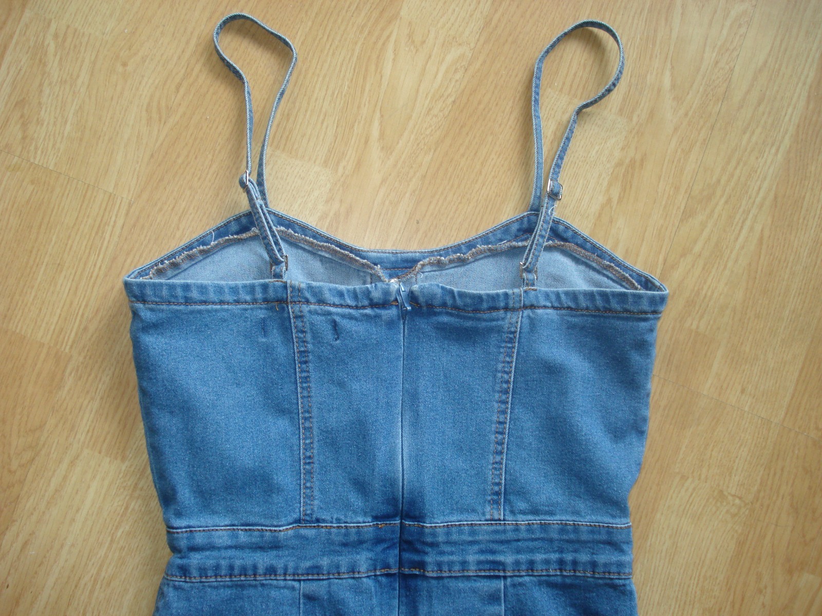 MISSGUIDED DENIM COTTON/POLY POCKETS STRAPS SLEEVELESS FIXED BUTTON UK 10