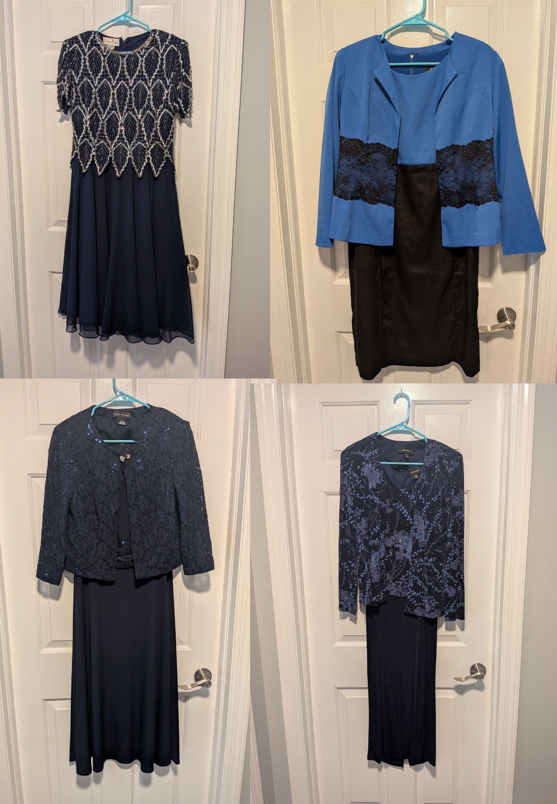 Lot of 4 Blue Dresses + Jacket Sets Size 10 Lace & Bling Accents Multiple Brands