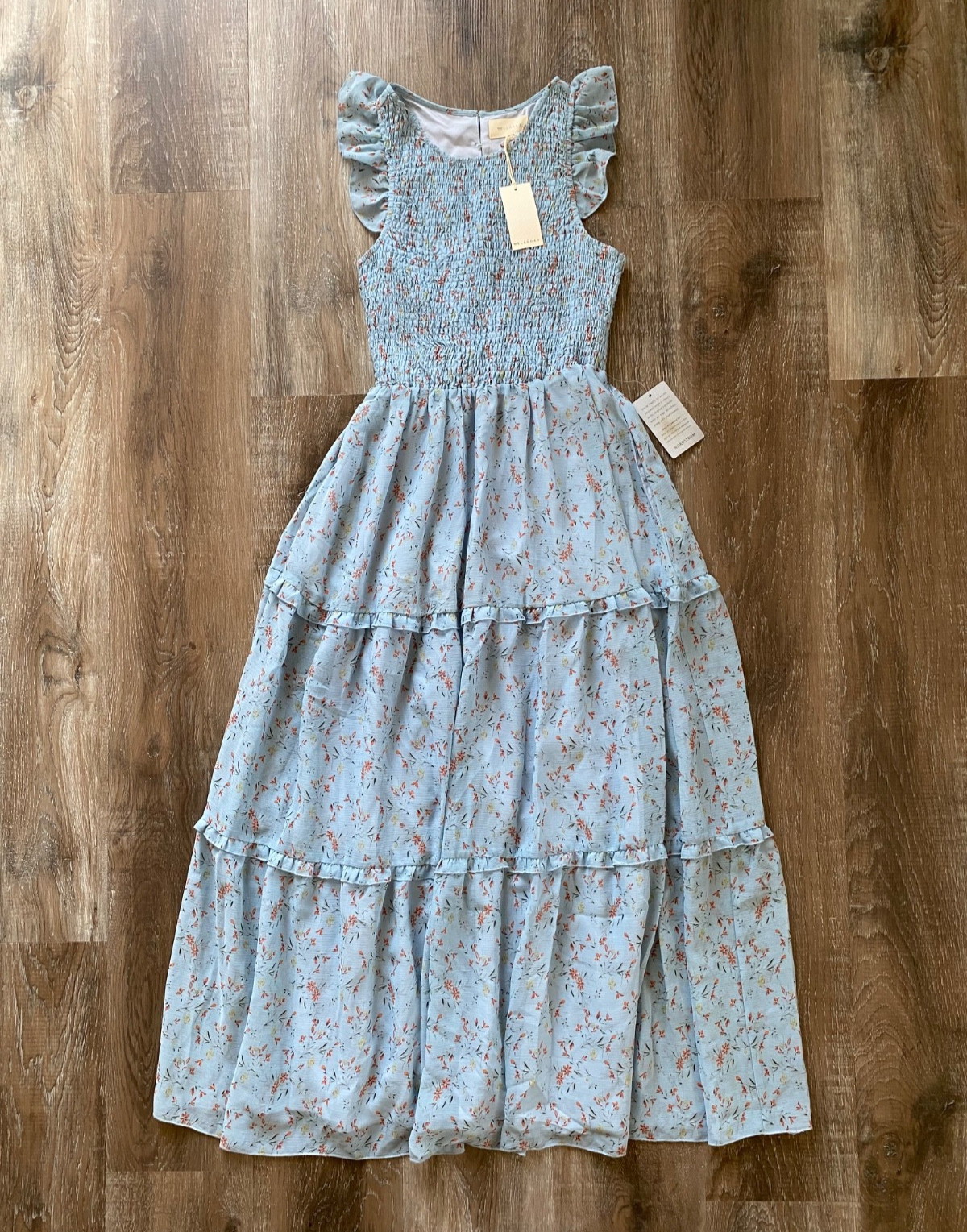 MELLODAY~NWT Ruched Blue Floral Sleeveless Maxi Dress~Women’s Size SMALL~S~NEW