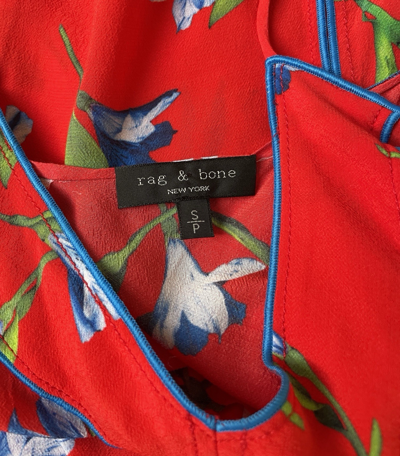 Rag & Bone Red Floral Slip Dress Small S Piping Trim Unbelted $495 Summer Pleats