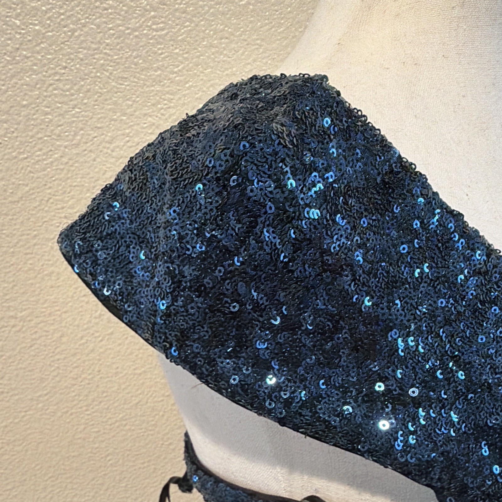 Allen Schwartz Blue Sequin One-Shoulder Bodycon Midi Dress Lined Slit Zip S