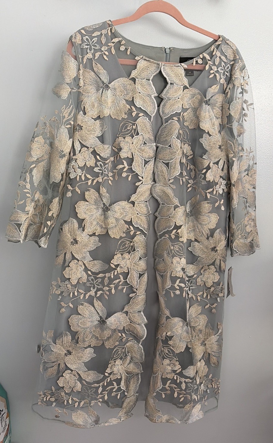 Alex Evenings Midi Ice Sage Shift Dress with Jacket (1 piece) size 14 NWT $219