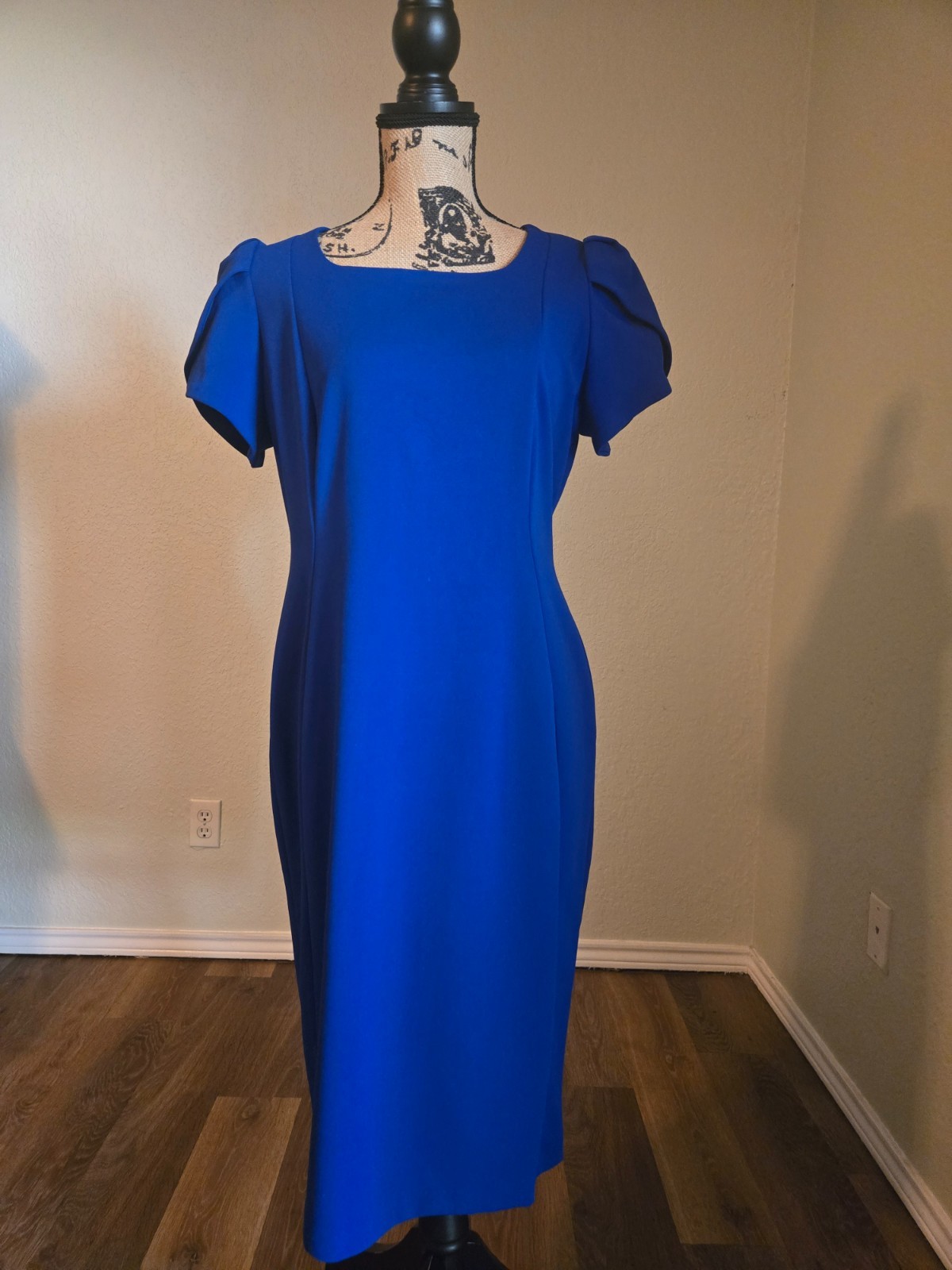 Marc New York Royal Blue Sheath Dress Size 12 NWT Tulip Sleeve Gold Zip