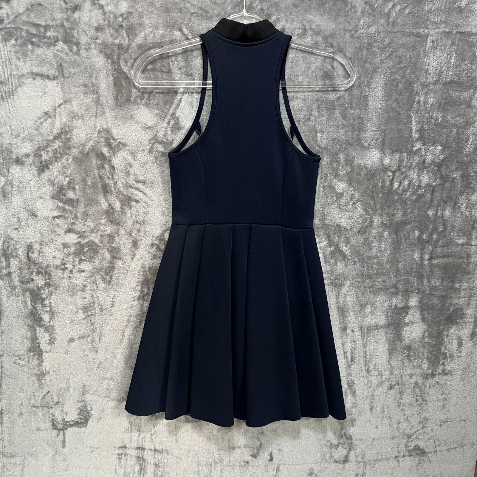 T by Alexander Wang Navy Scuba Front Zip Pleated Mini Dress Pockets sz XS Sporty