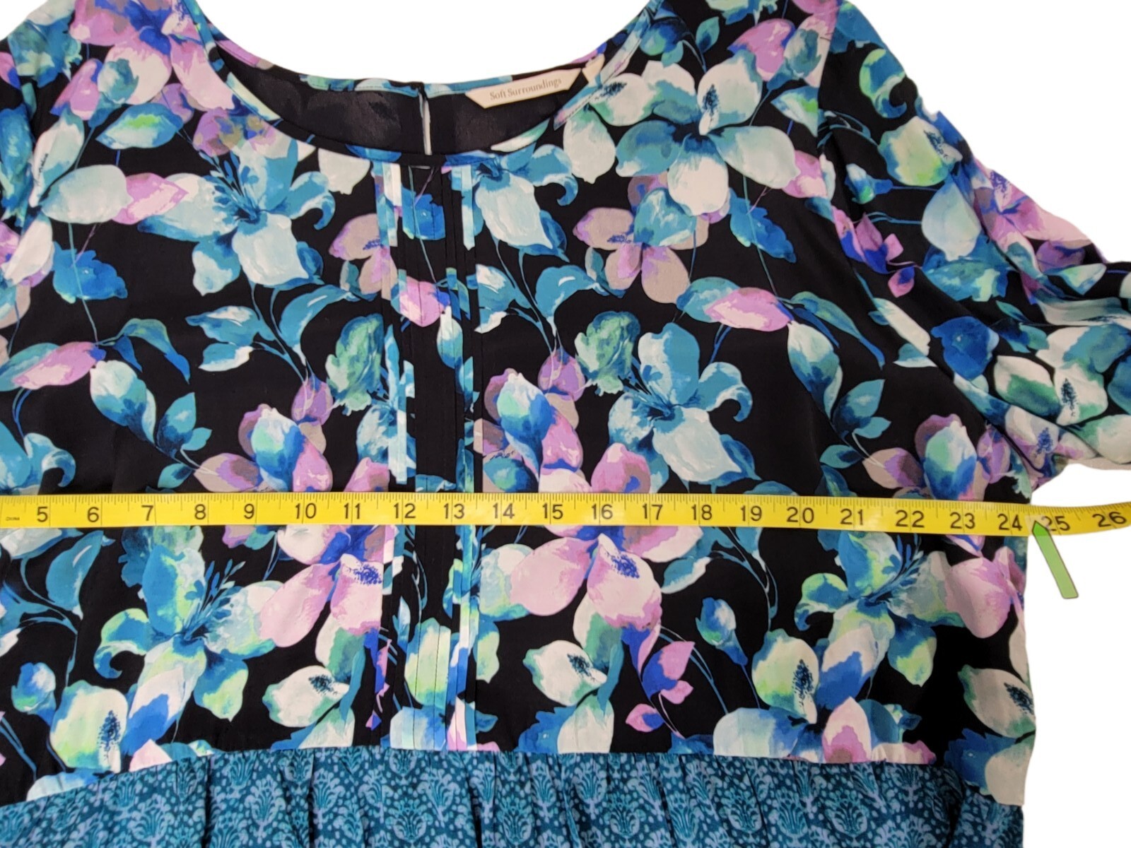 Soft Surroundings 2XL Night Bloom Dress Floral Blue Long Sleeve 5DY50 EUC