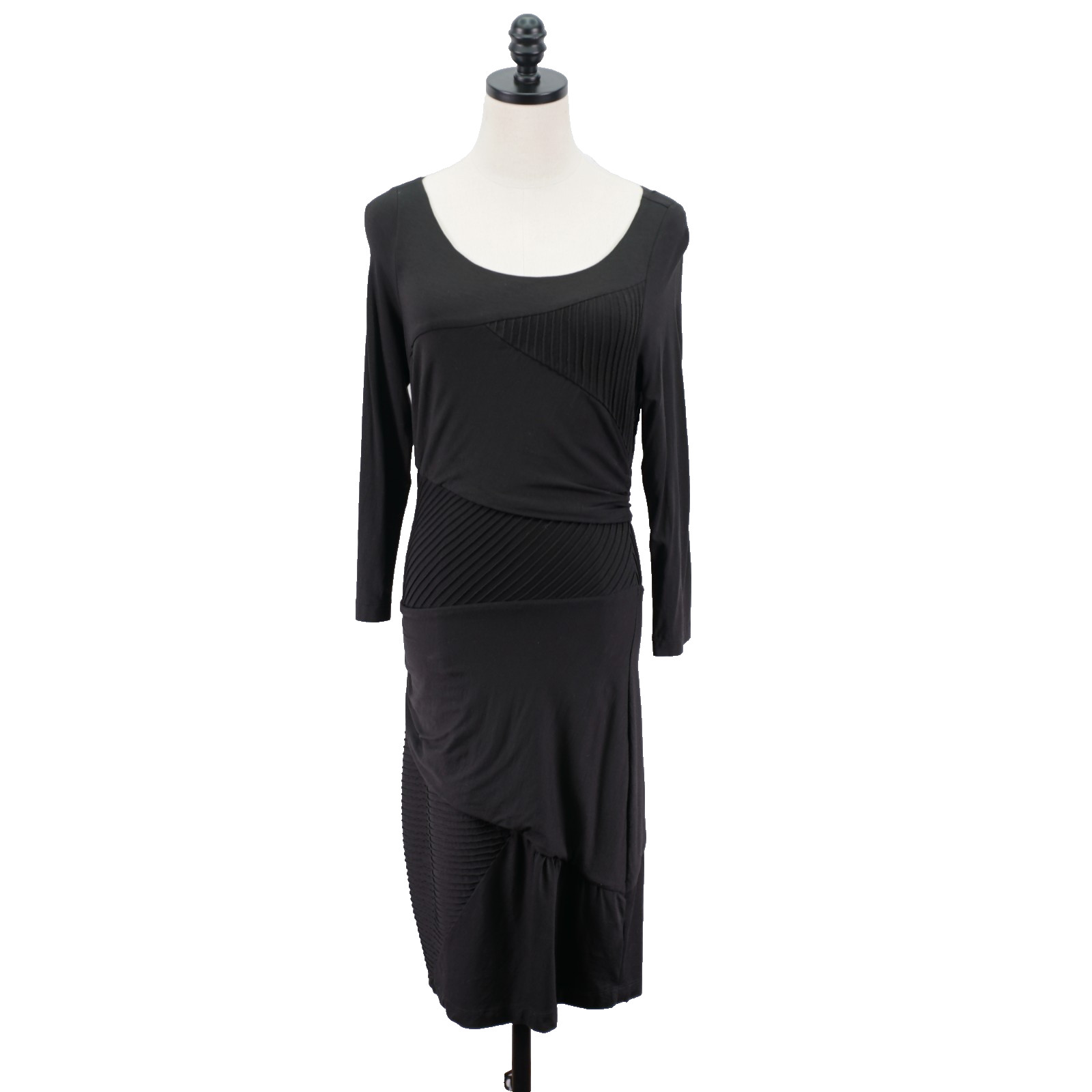 Cynthia Steffe Neera Small Black Bodycon Dress Scoop Neck Midi Mix Media Design