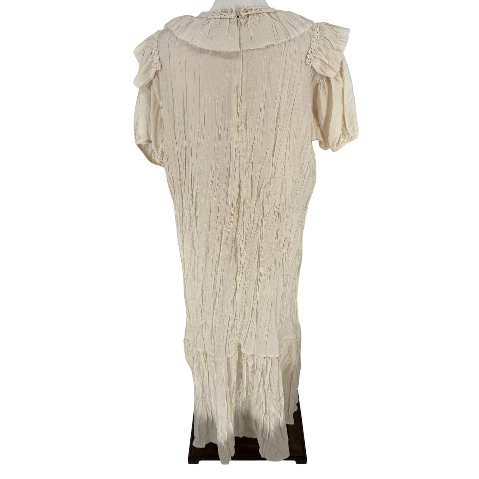 J_peak Crinkle Ruffle Oversized Collar Long Midi Dress Size M Lace Trim Twee