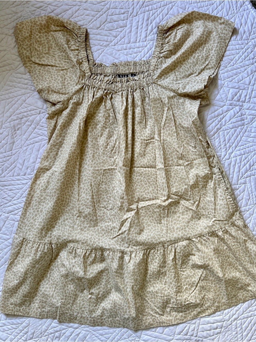 Gap Flutter Sleeve Square Neck Leopard Print Tiered Mini Dress