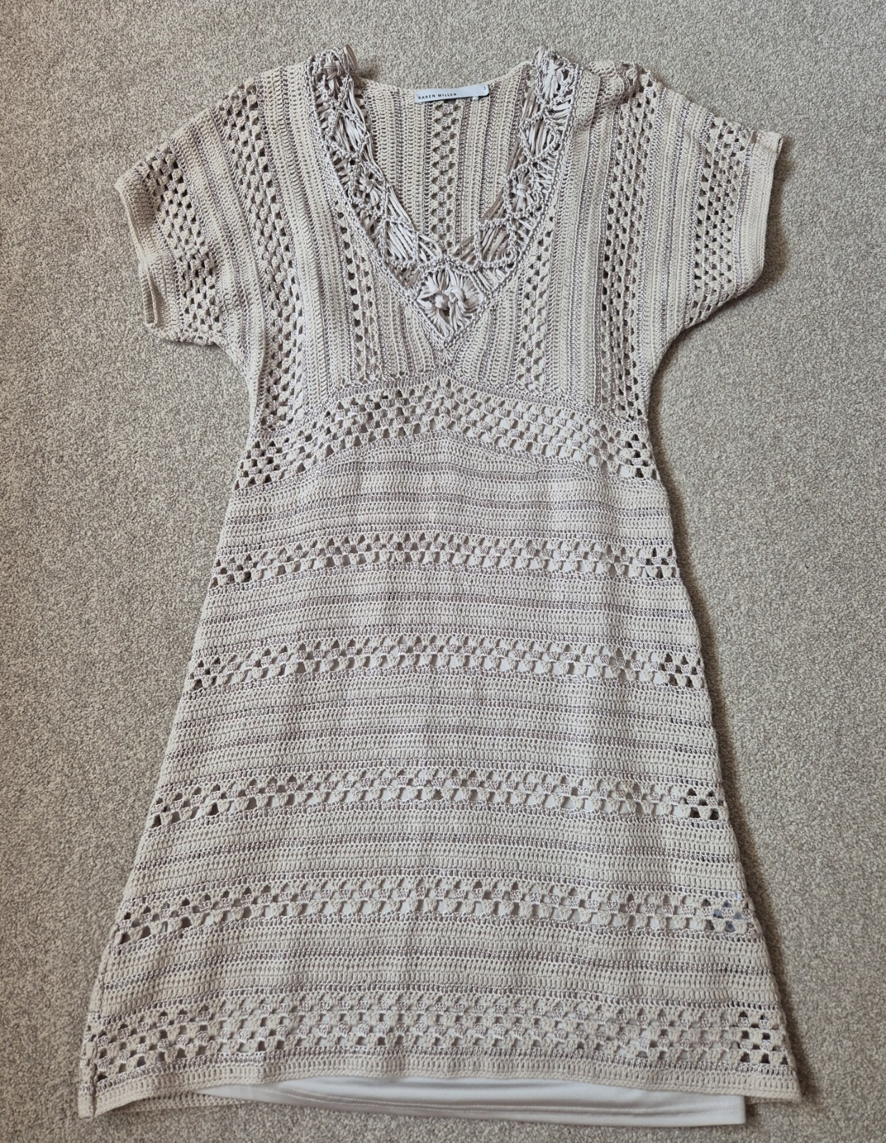Beautiful Vintage Karen Millen Beige Crochet Mini Dress