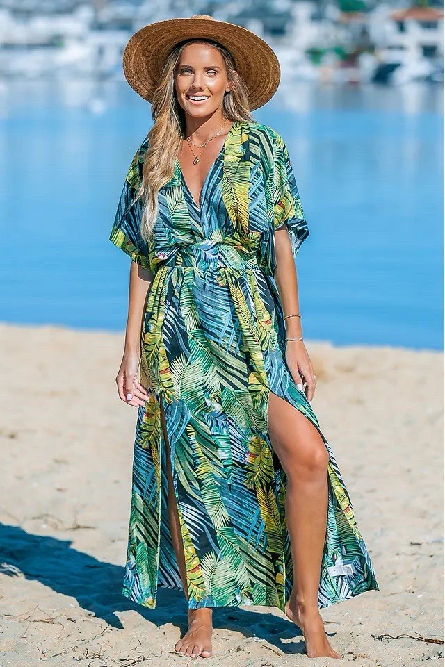 Cupshe Women’s Tropical Double Hem Split Maxi Size XL- Summer, Beach Dress 026