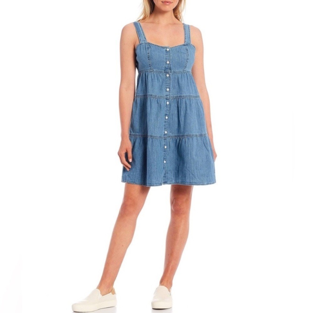 Levi’s Joni Blue Denim Tiered Button Front Sleeveless Dress Sz S