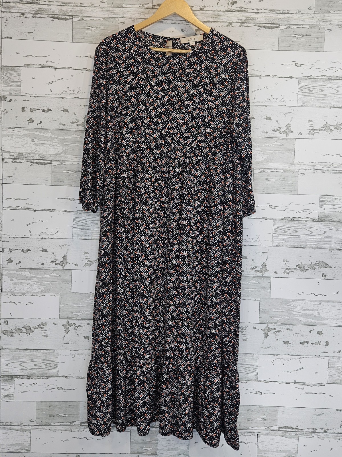Loft Tiered Floral Print Maxi Dress Womens Large 3/4 Sleeve Lightweight