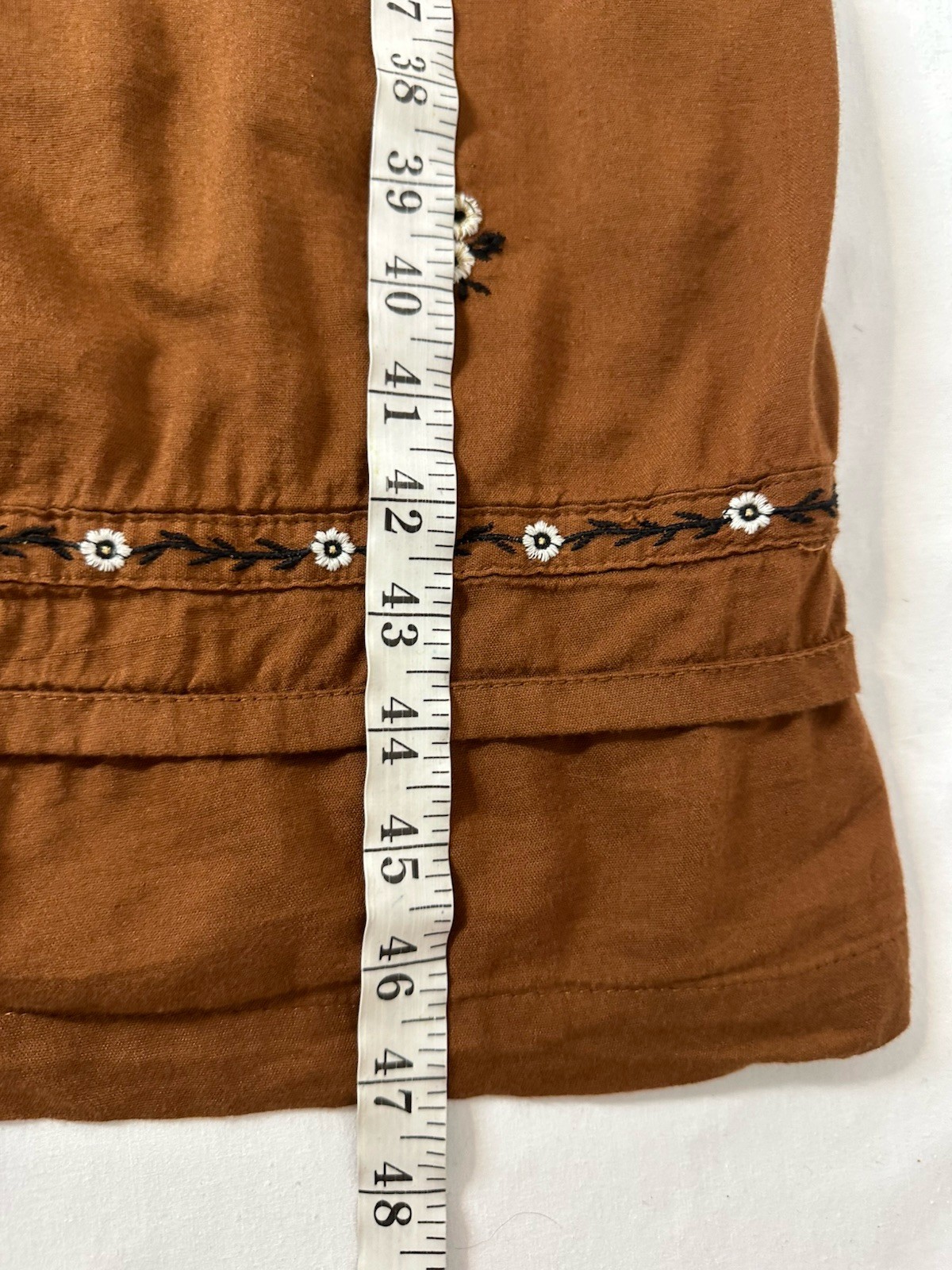 Old Navy Brown Midi Dress Embroidered Puff Sleeve Tiered Pockets Tie Back L Boho
