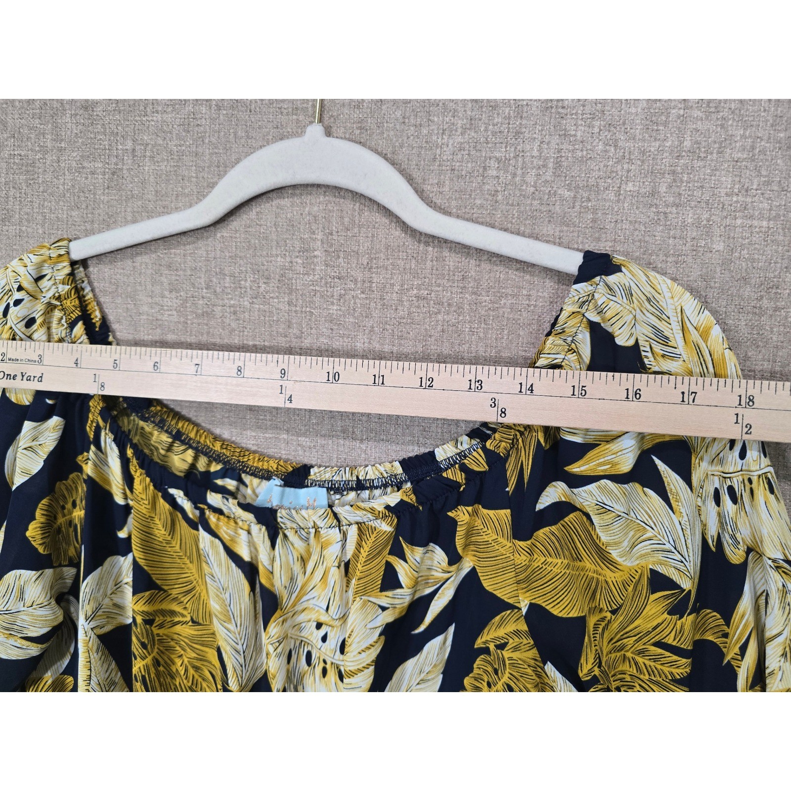 Veronica M Tropical Palm Leaf Smocked Drop Waist Mini Dress Navy Yellow Medium