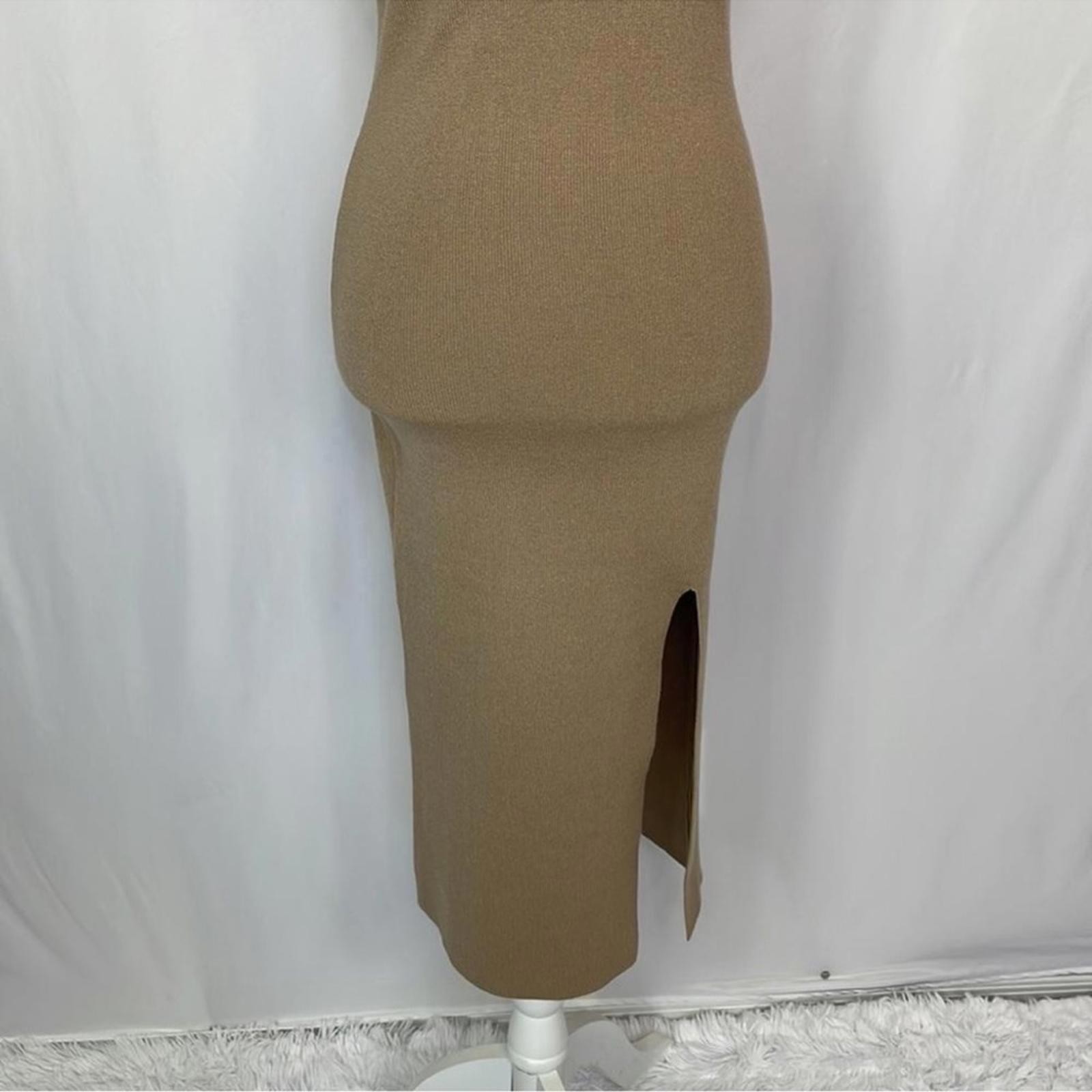 Willow & Wind Tan Knit Midi Dress M Sleeveless Bodycon Slit NWT