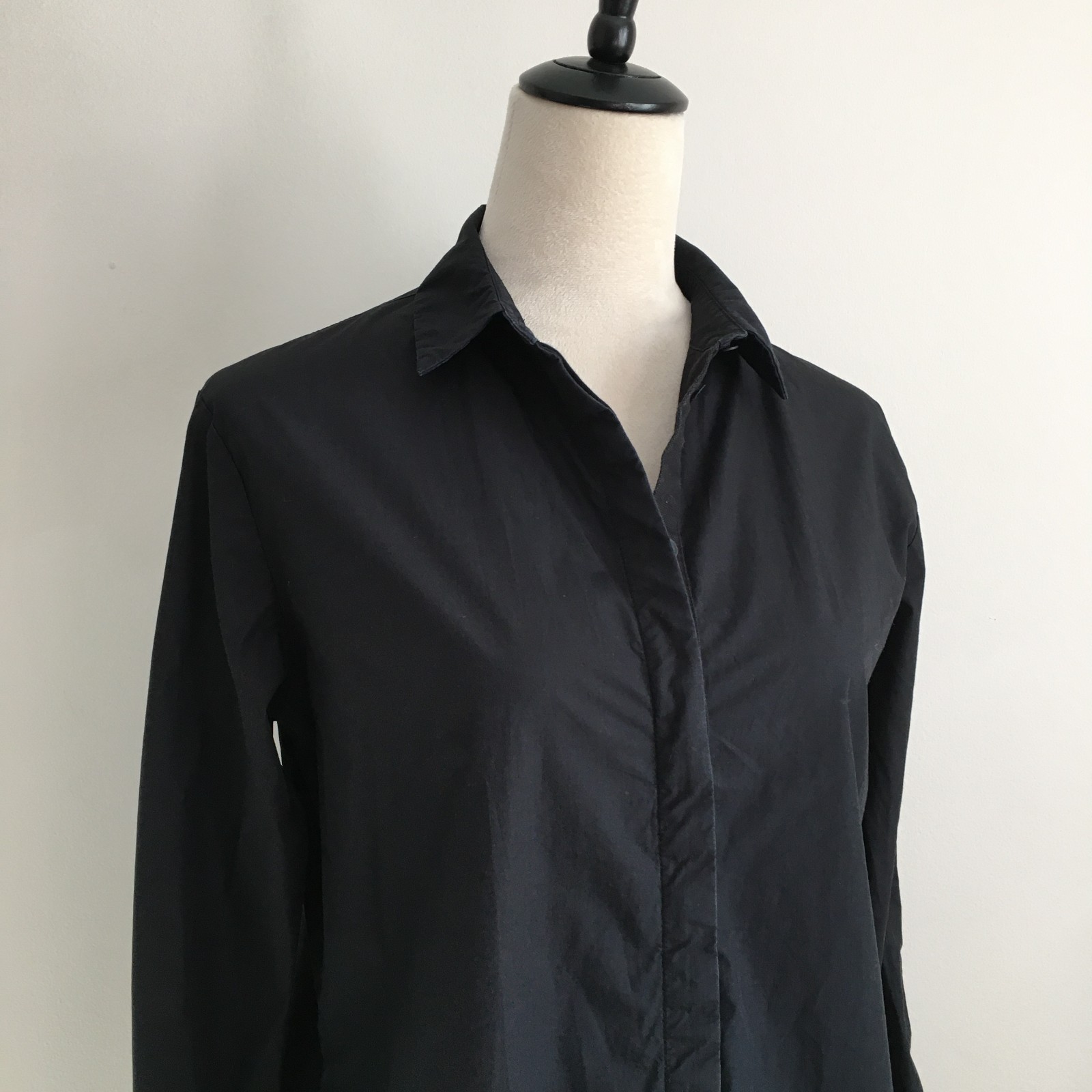 T by ALEXANDER WANG Black Rounded Hem Hidden Button Shirt Dress Womens sz Medium