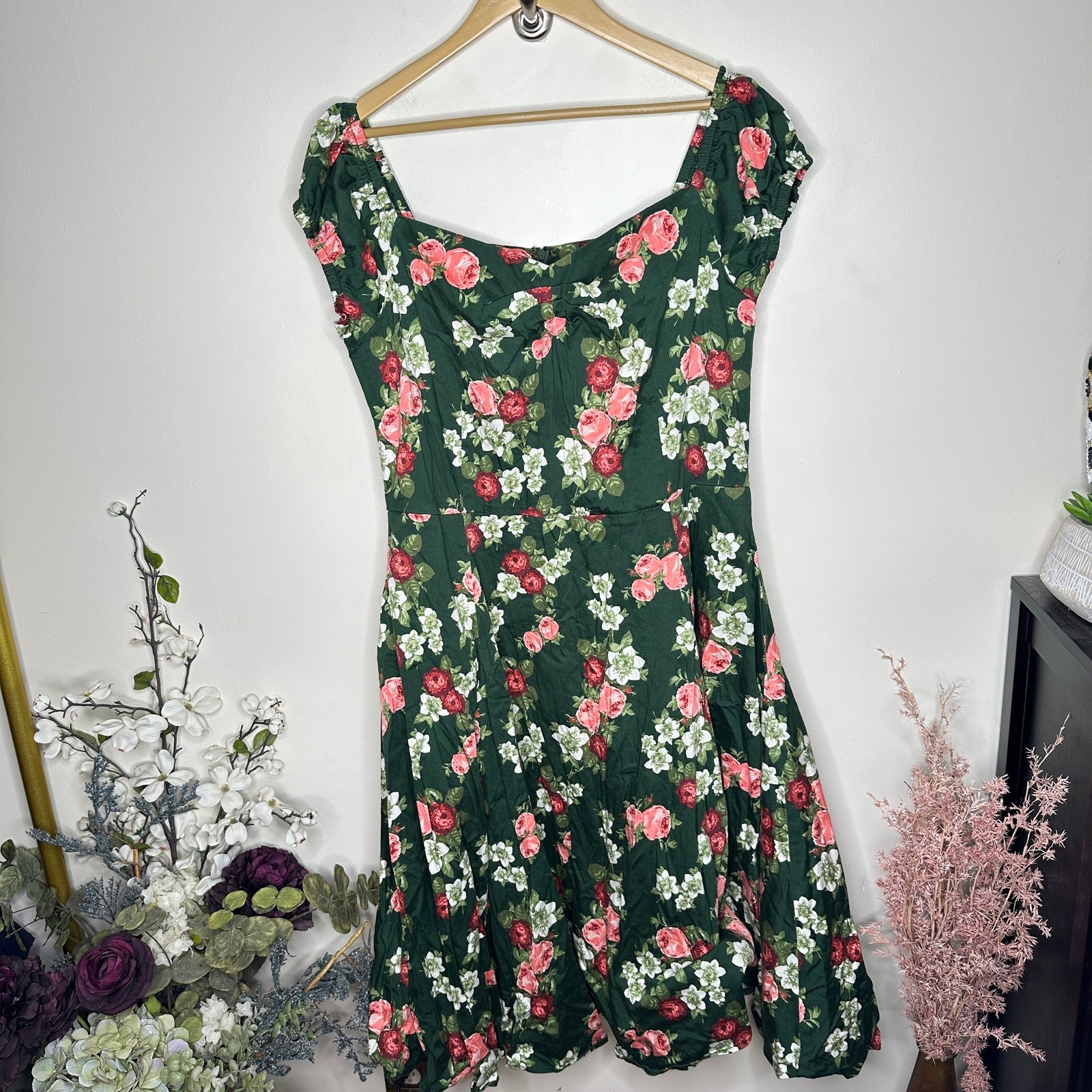 COLLECTIF Dolores Pink Bloom Midi Doll Dress Sz 3XL UK 20 {HH43}