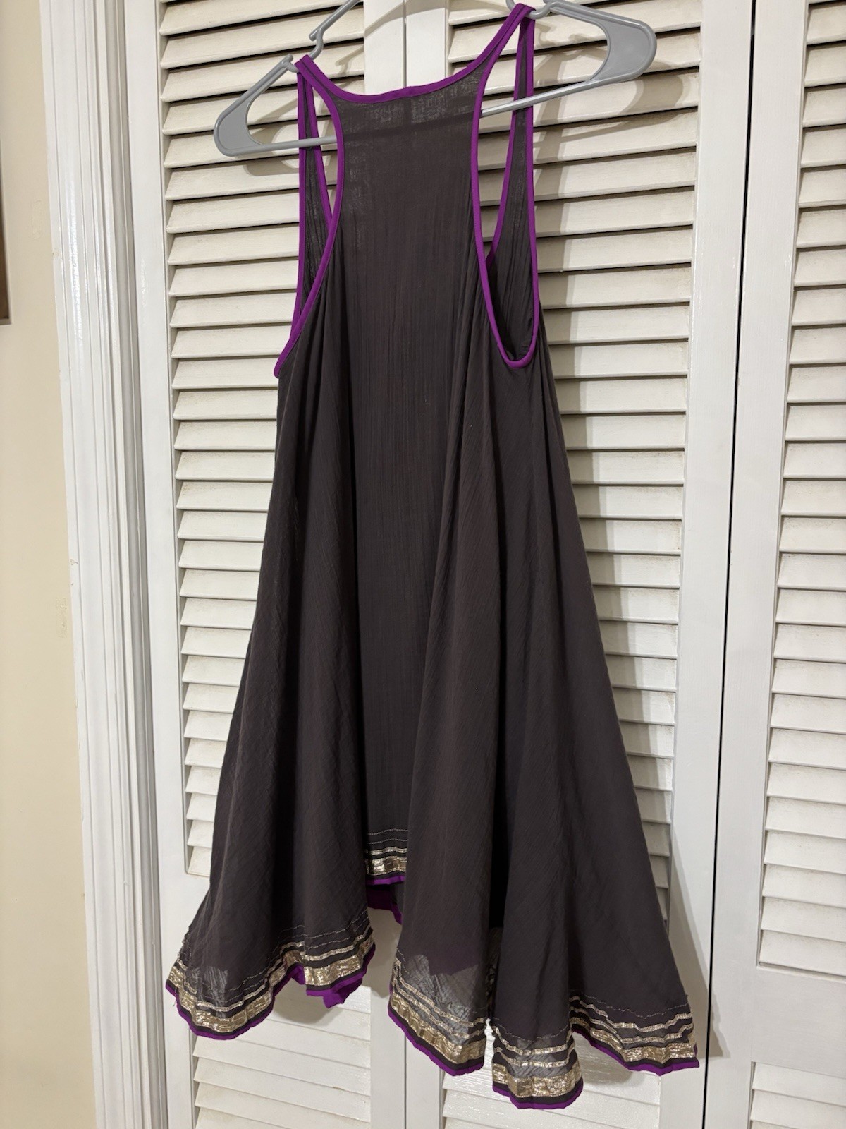 Free People Gray Purple Solid Lace Trim Scoop Neck Sleeveless Shift Dress XS