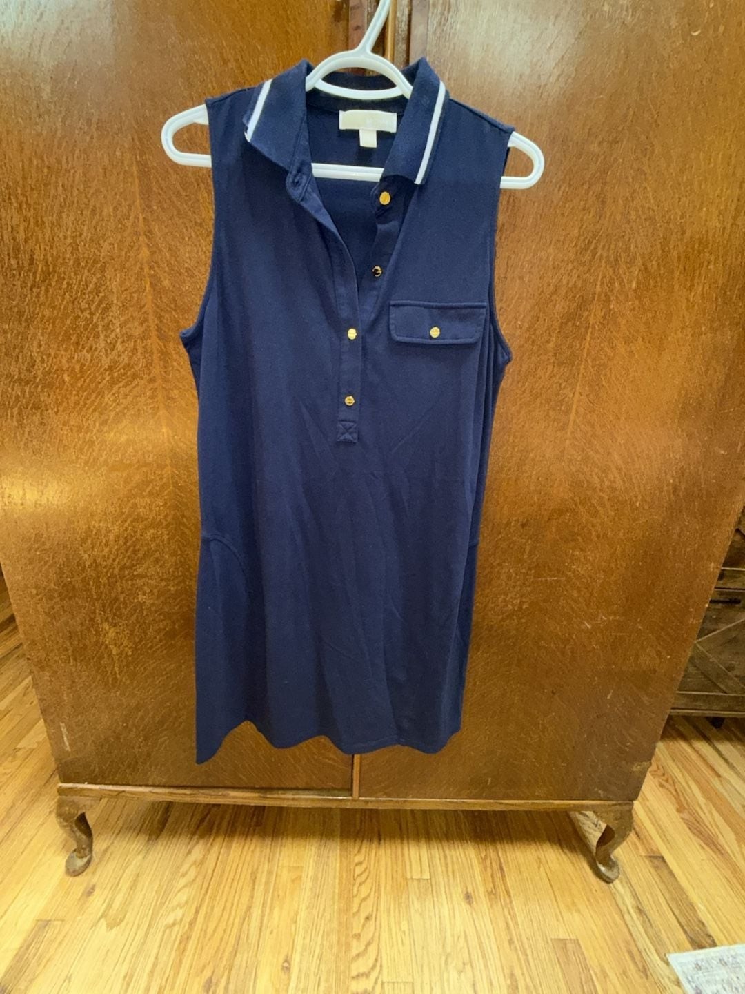 MICHAEL Michael Kors Women’s Sleeveless Navy Polo Dress with Gold Buttons
