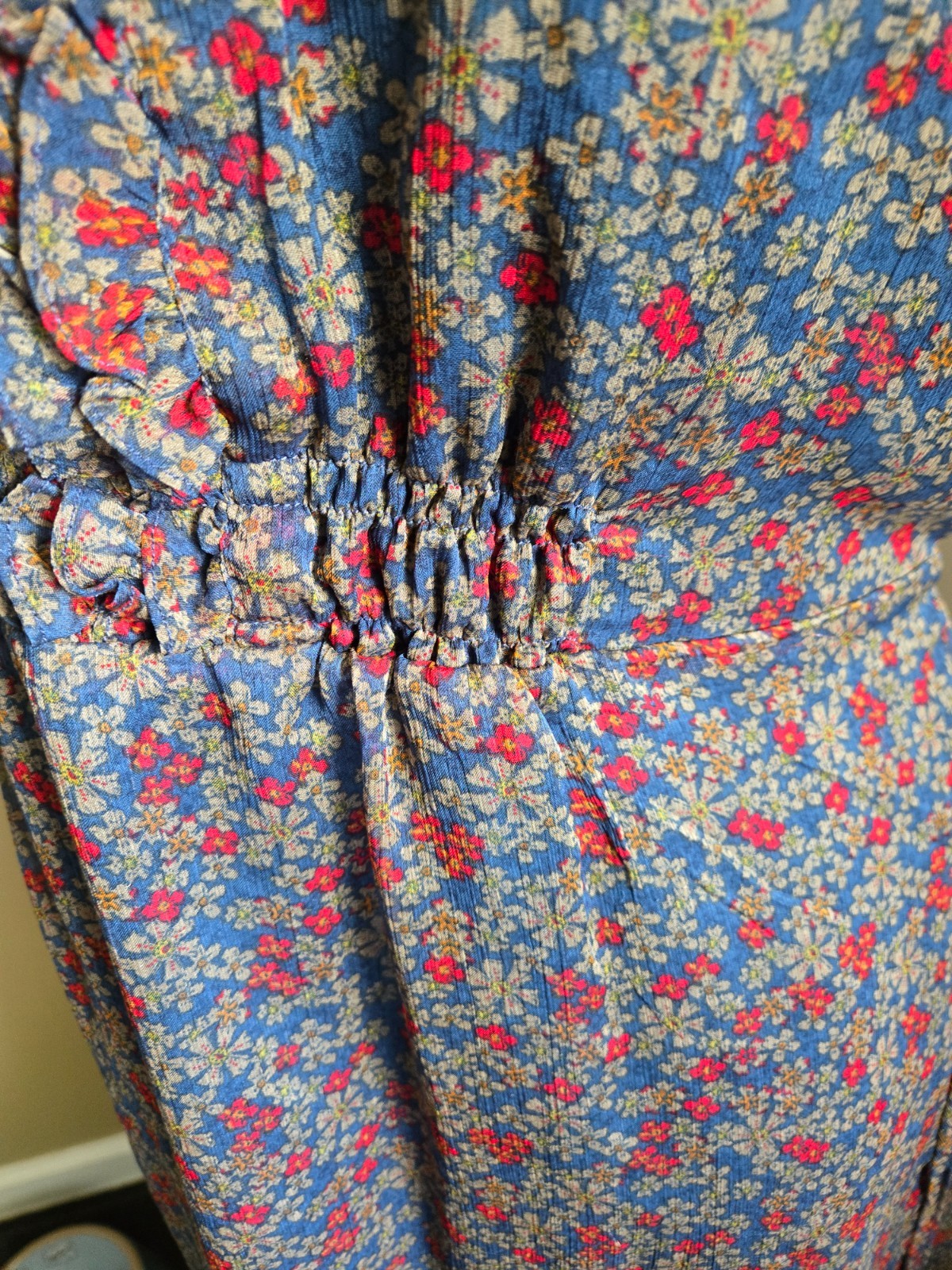Converse One Sleevless Tie Waist Ruffle Front Floral Dark Blue Dress Size XL