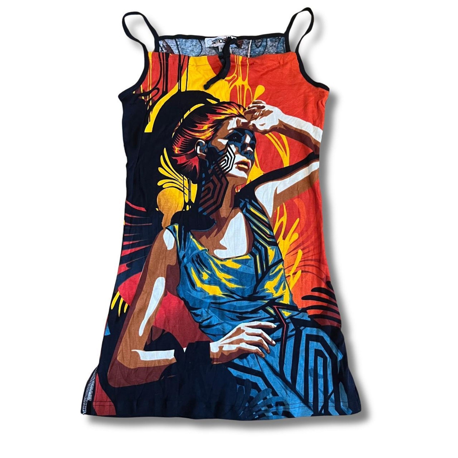 VINTAGE Y2K 2000S EURO GRAPHIC SLEEVELESS DRESS SMASH WOMEN’S L