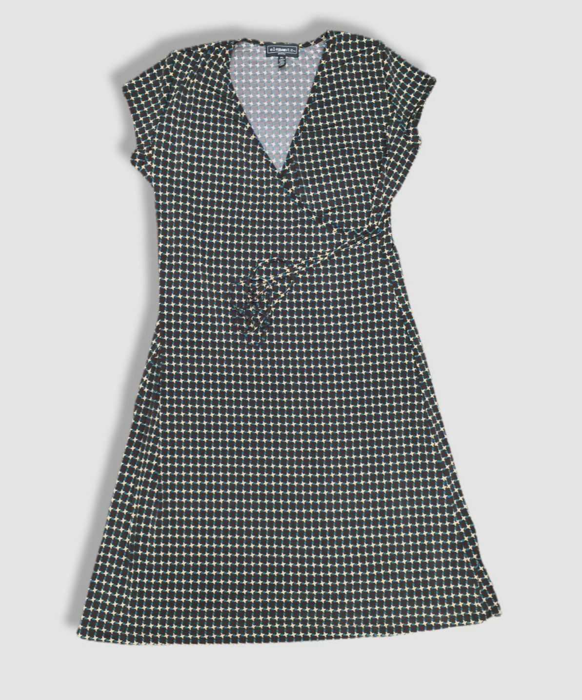 $64 Elementz Petite Women’s Brown Printed A Line V Neckline Dress Petite Size PL