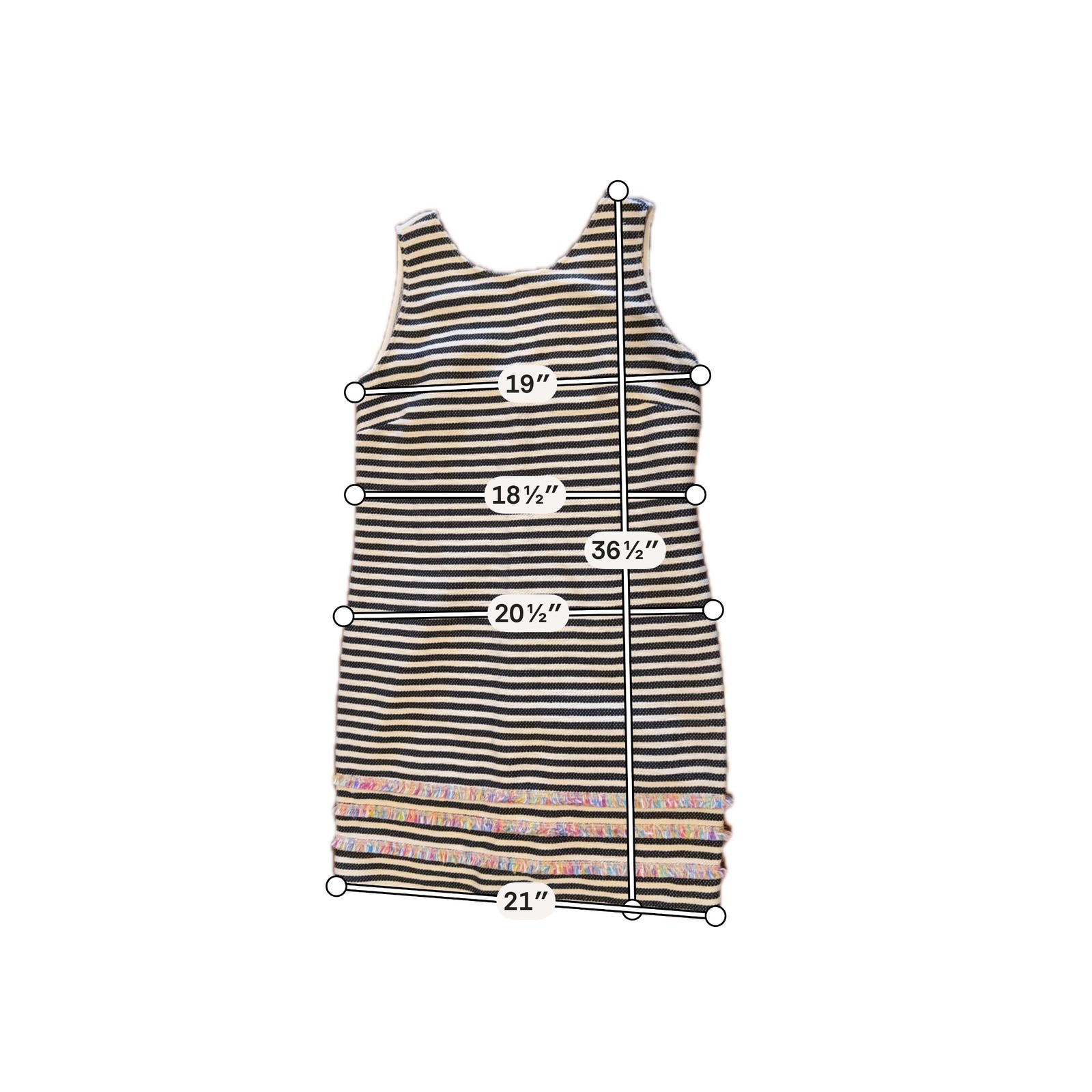 Vilagallo Navy White Striped Sleeveless Shift Dress Fringe Trim Spain Size 42