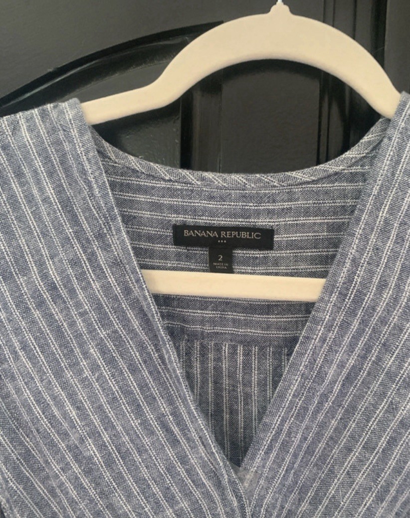 Classic banana republic linen blend chambray ankle length tie up dress size 2