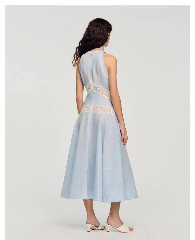 sandro Blue Striped Lace patchwork Sleeveless Dresses Women’s