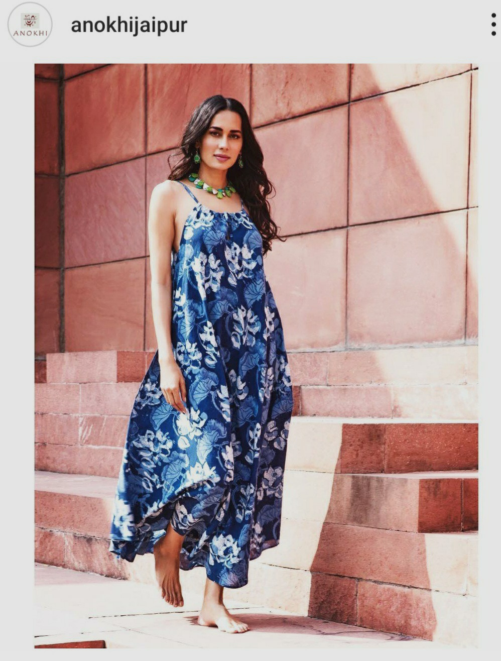 indigo Block Print Indian Anokhi Floral Cotton hippy boho tank Dress S M l XL