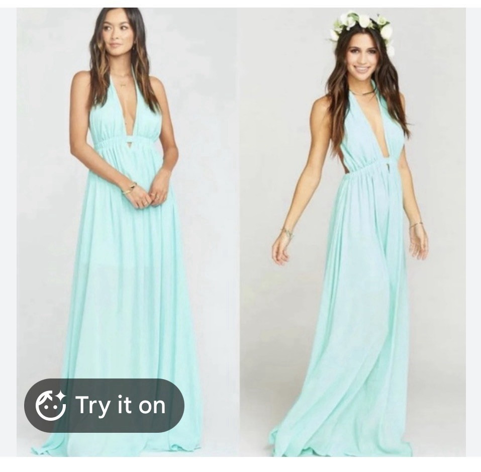 Show Me Your MuMu Women’s XXL Light Blue Solid Halter Maxi Dress Long