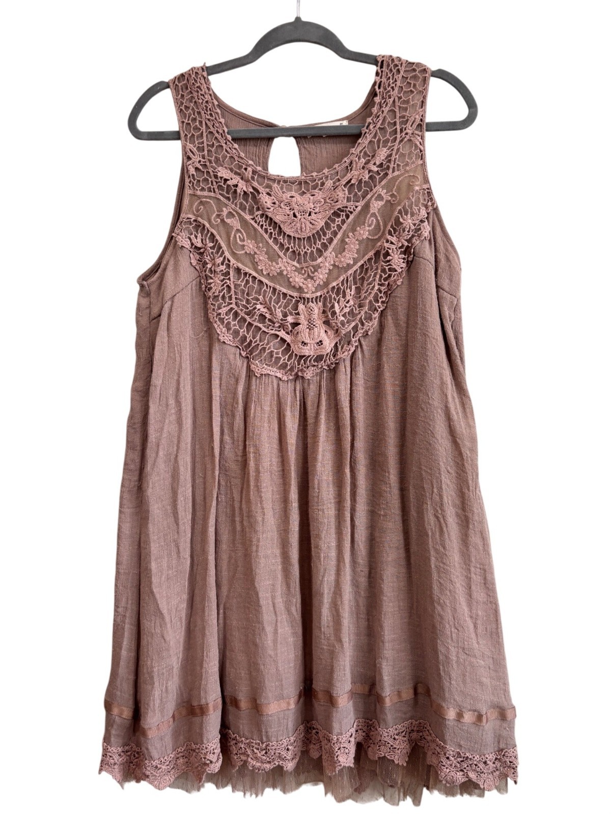 Indigo Soul XL Sleeveless Boho Tunic Dress With Crochet Lace Details Mauve Pink