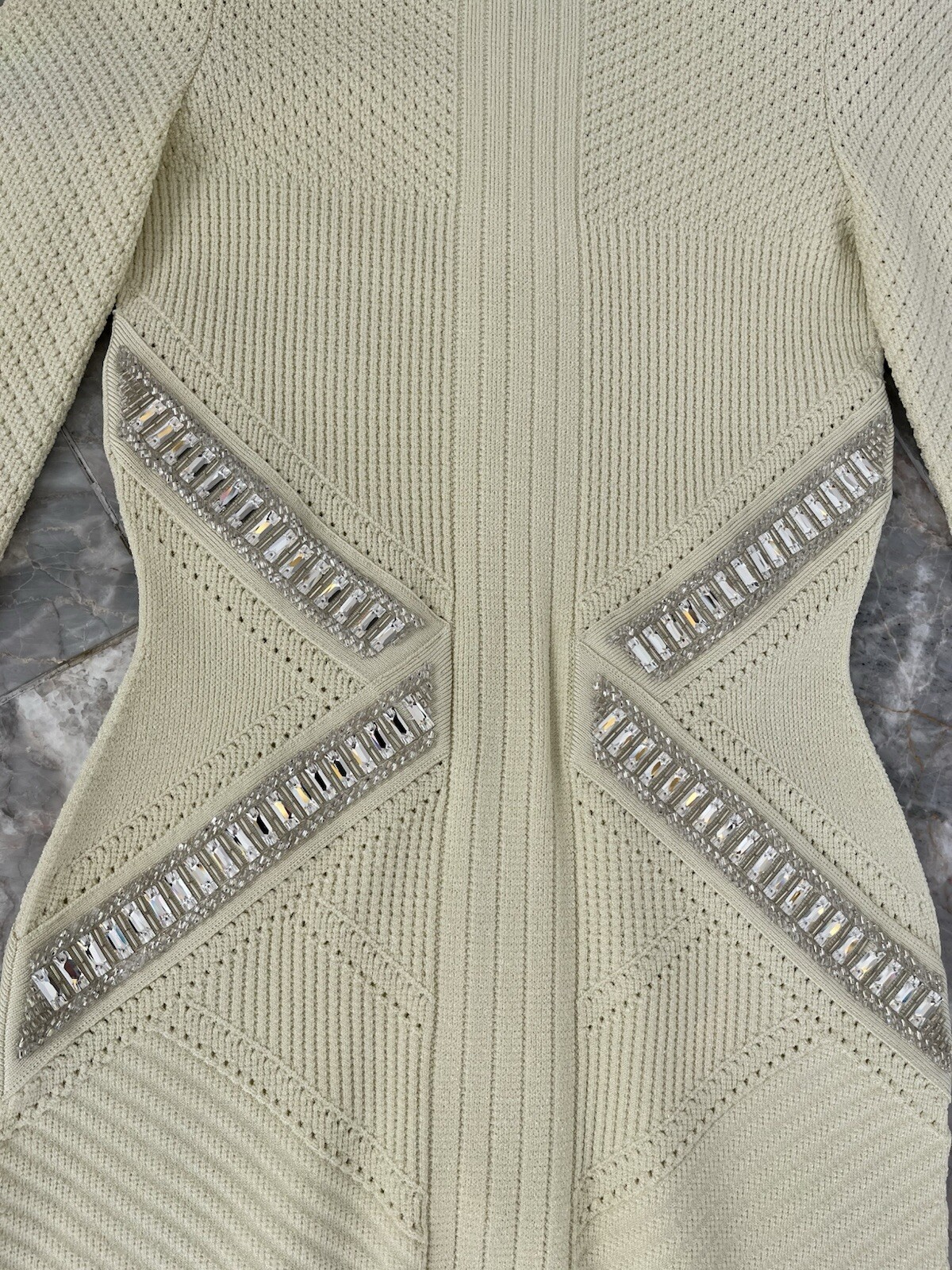 BALMAIN Pale Yellow Crystal Embellished Long Sleeved Dress FR 38 US 4
