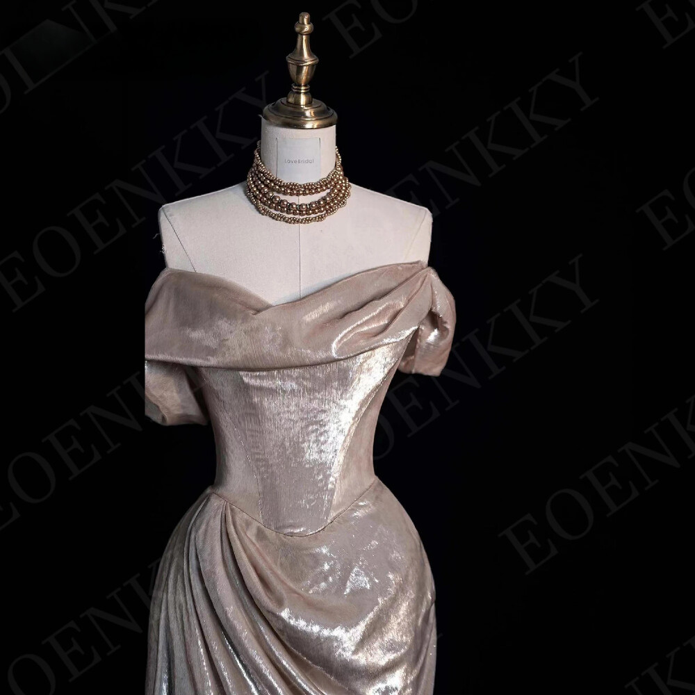 Off Shoulder Evening Dress Off Shoulder Pleats Party Dresses Sweep Train