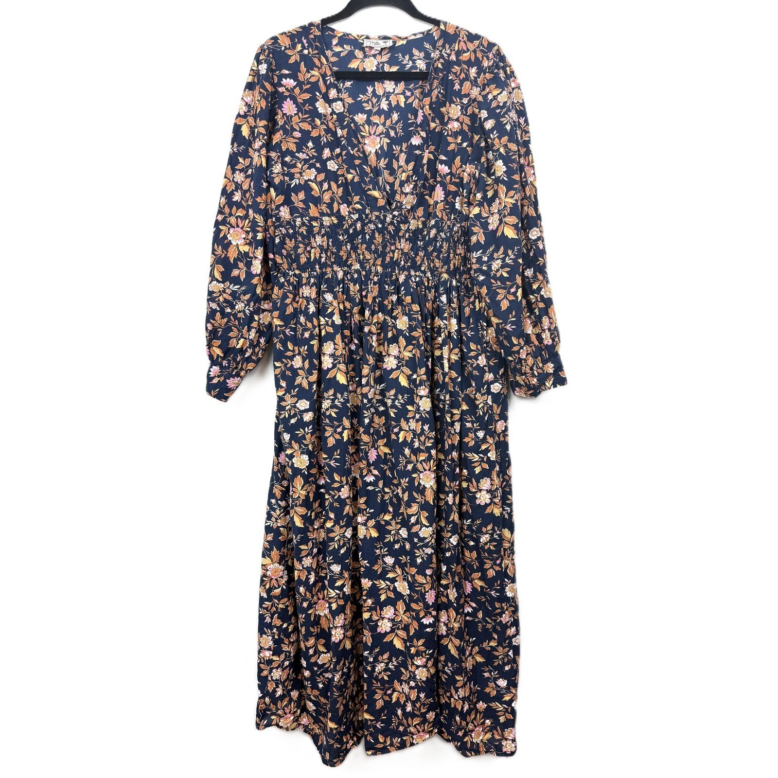 Mille Resort Camille 100% Cotton Smocked Midi Dress Montmarte Floral Large