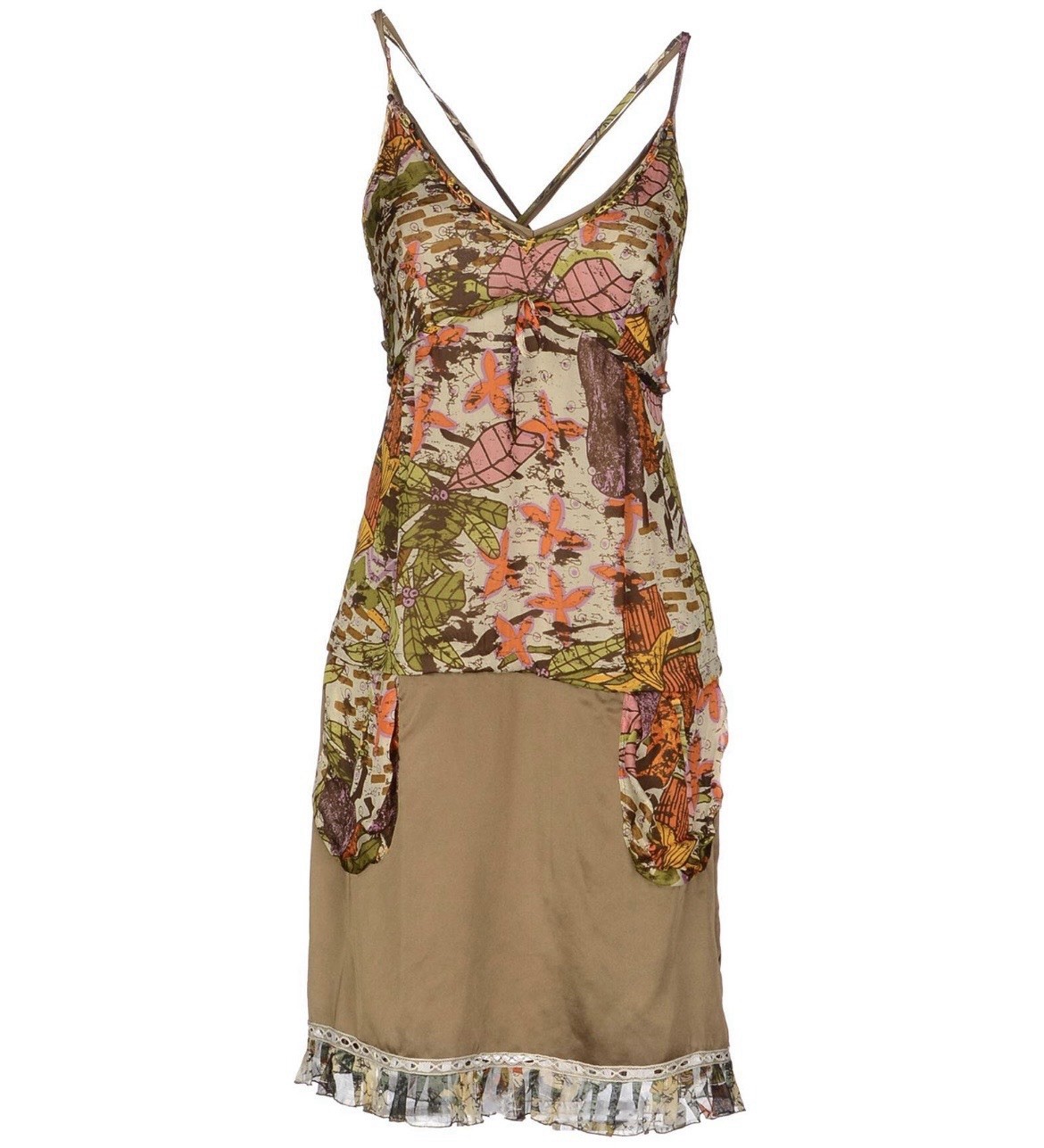 Pianurastudio Midi Dress – Size 10 – Military Green Abstract Print – Sleeveless