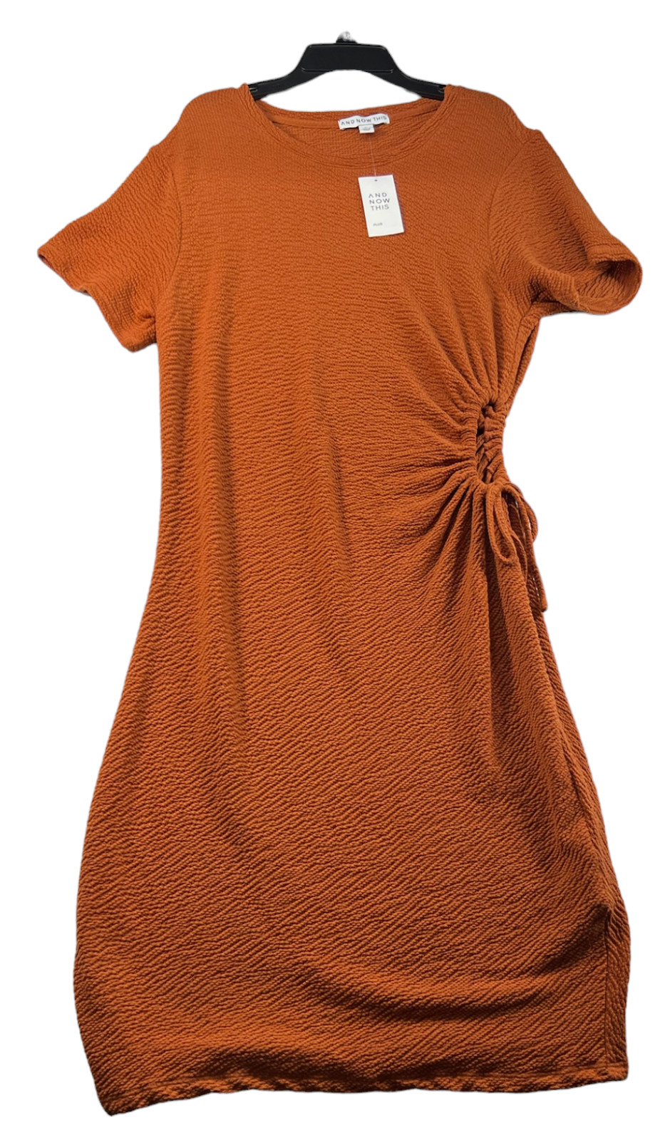And Now This Dress Womens Plus Size 1X Orange Short Sleeve Textured Side New