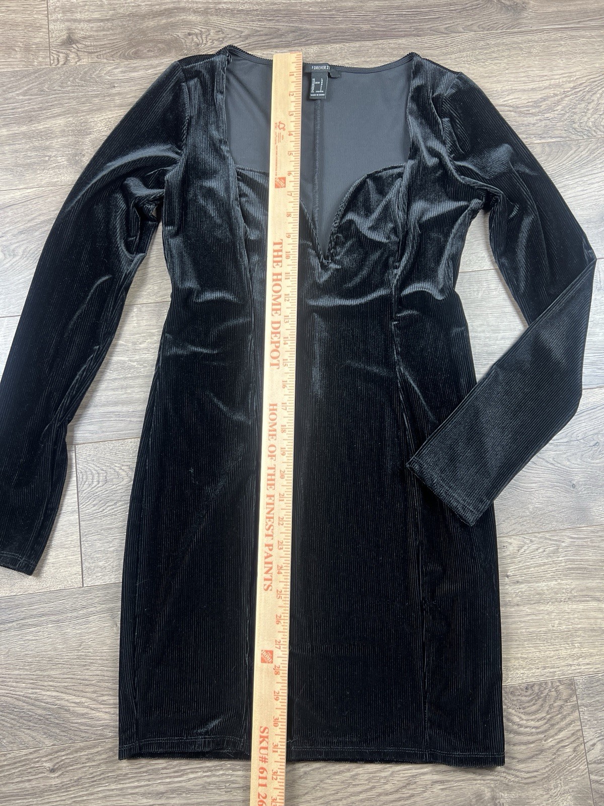 Black Velvet Long Sleeve Mini Bodycon Dress Gothic Whimsigoth 90s Grunge Boho L