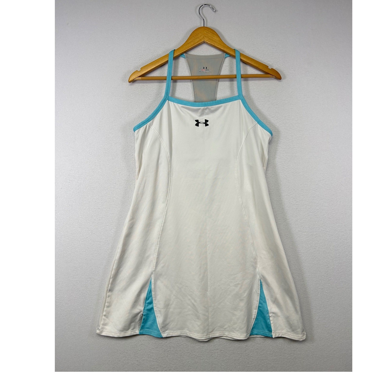 Tenniscore Under Armour Womens Large White Turquoise HeatGear Racerback Dress