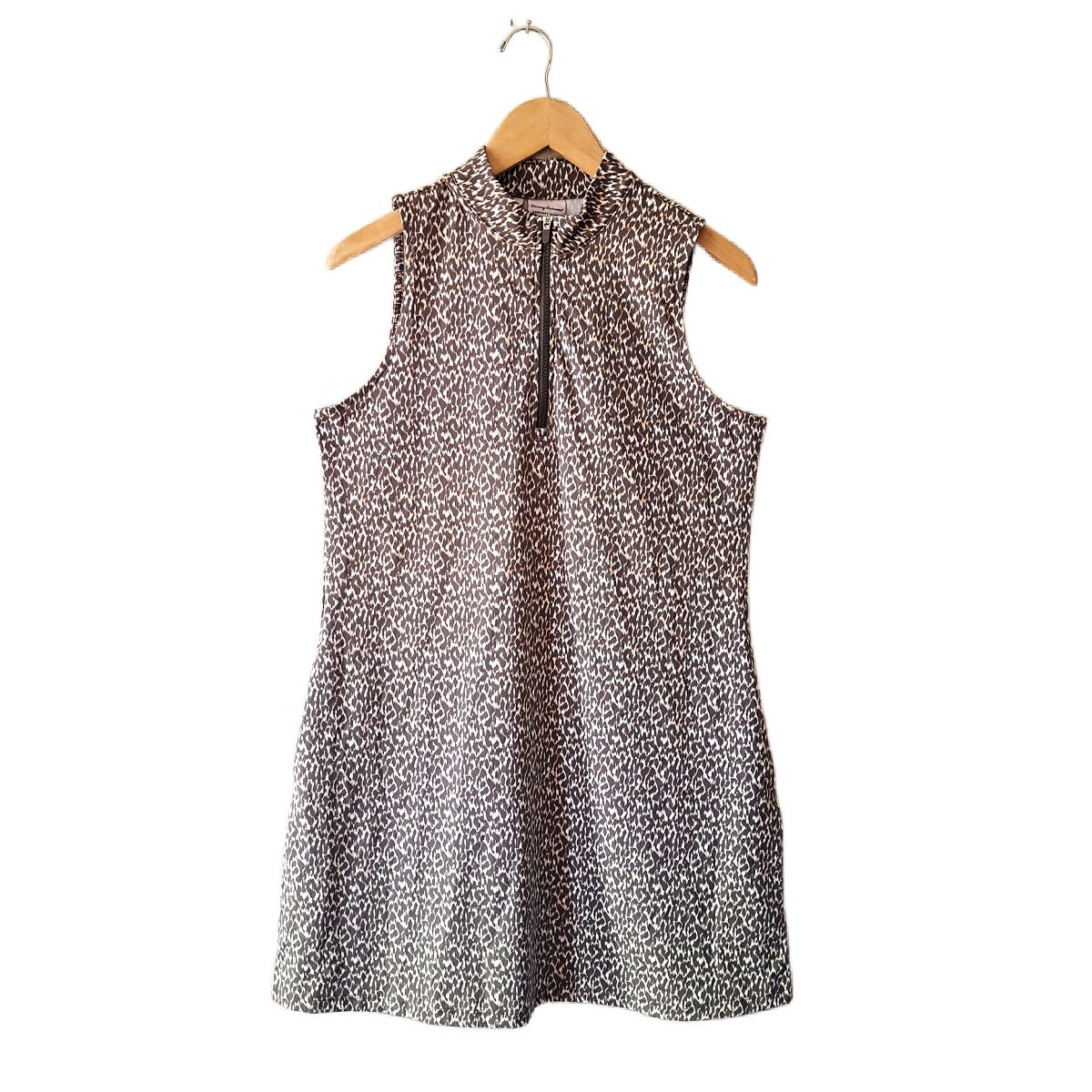 TOMMY BAHAMA Everyday Active Leopard Animal Print 1/4 Zip Mini Dress Large Brown