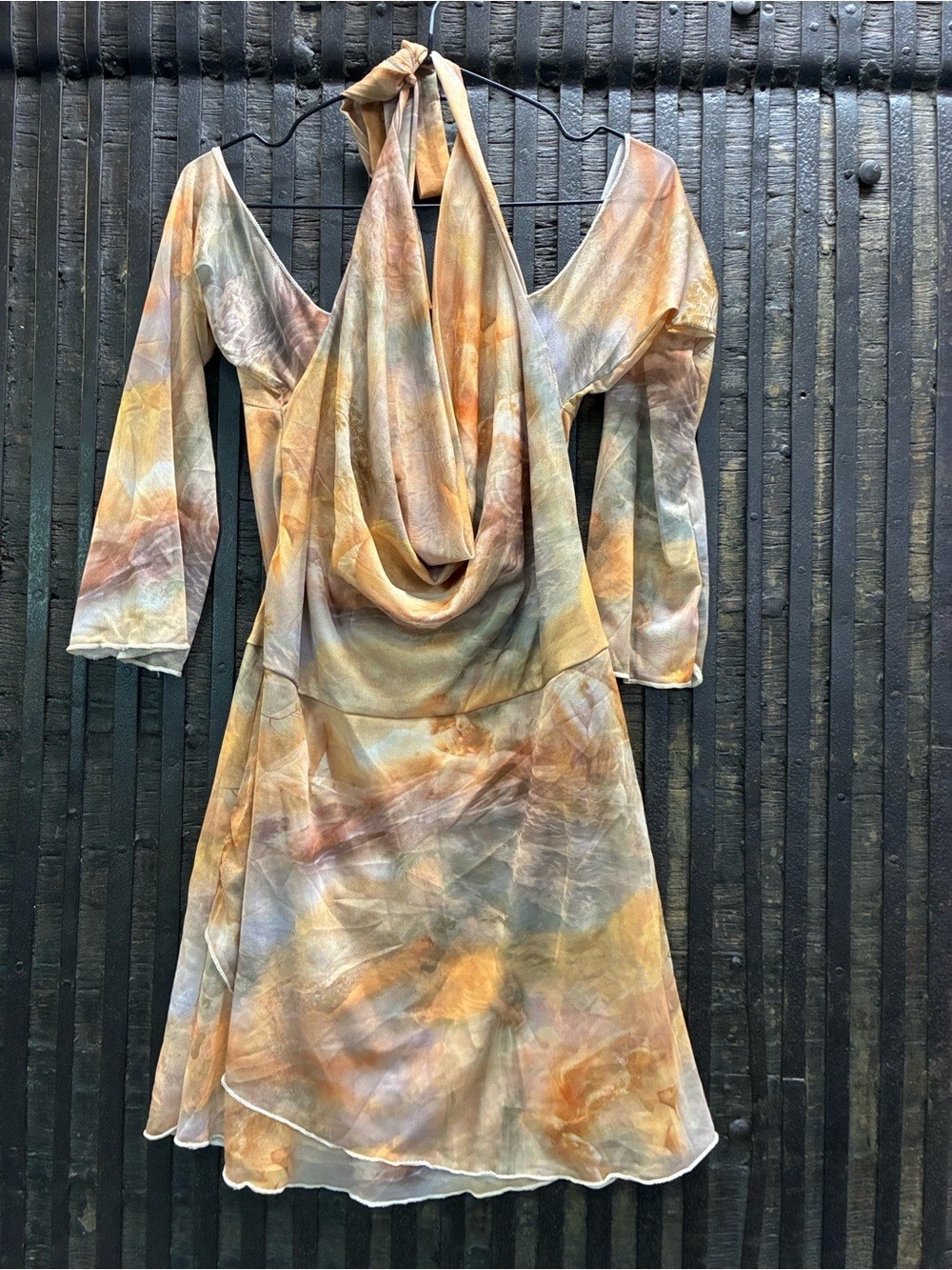 PrettyLittleThing Peach and Cream Watercolor Mini Dress