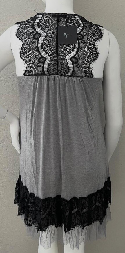 Ryu Lace & Tulle Layered Tunic Slip Dress Grey Black Plus XL 1XL 2XL – New!