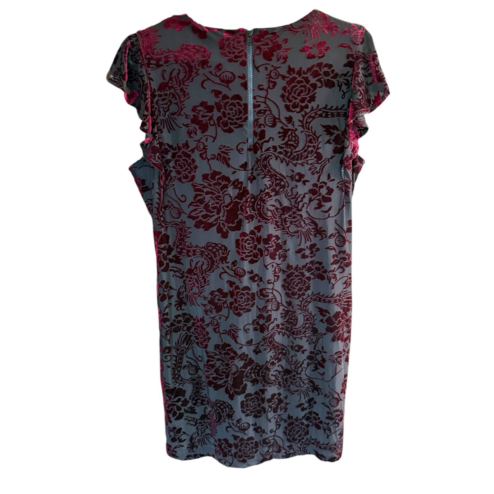 Y2K Adrienne Vittadini Dragon Floral Burnout Velvet Dress Whimsigoth Vamp S