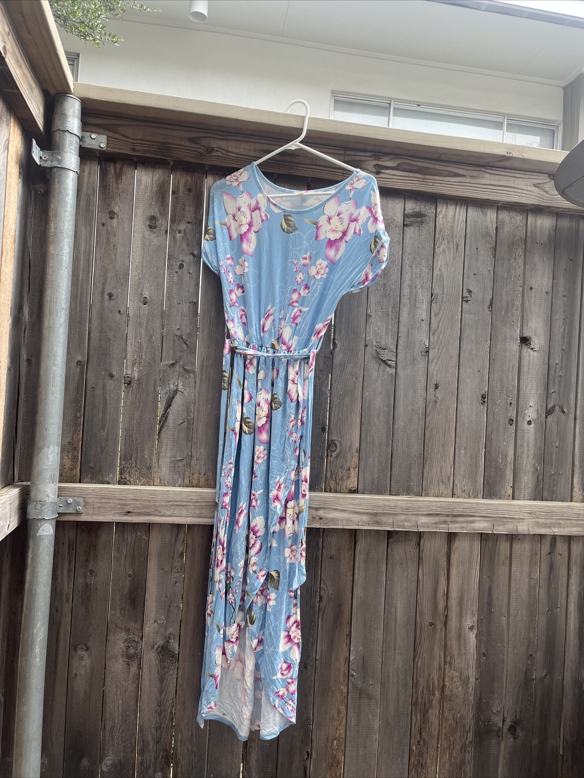 Grecerelle Womens Size S Light Blue Floral Maxi Dress Split Bottom Front