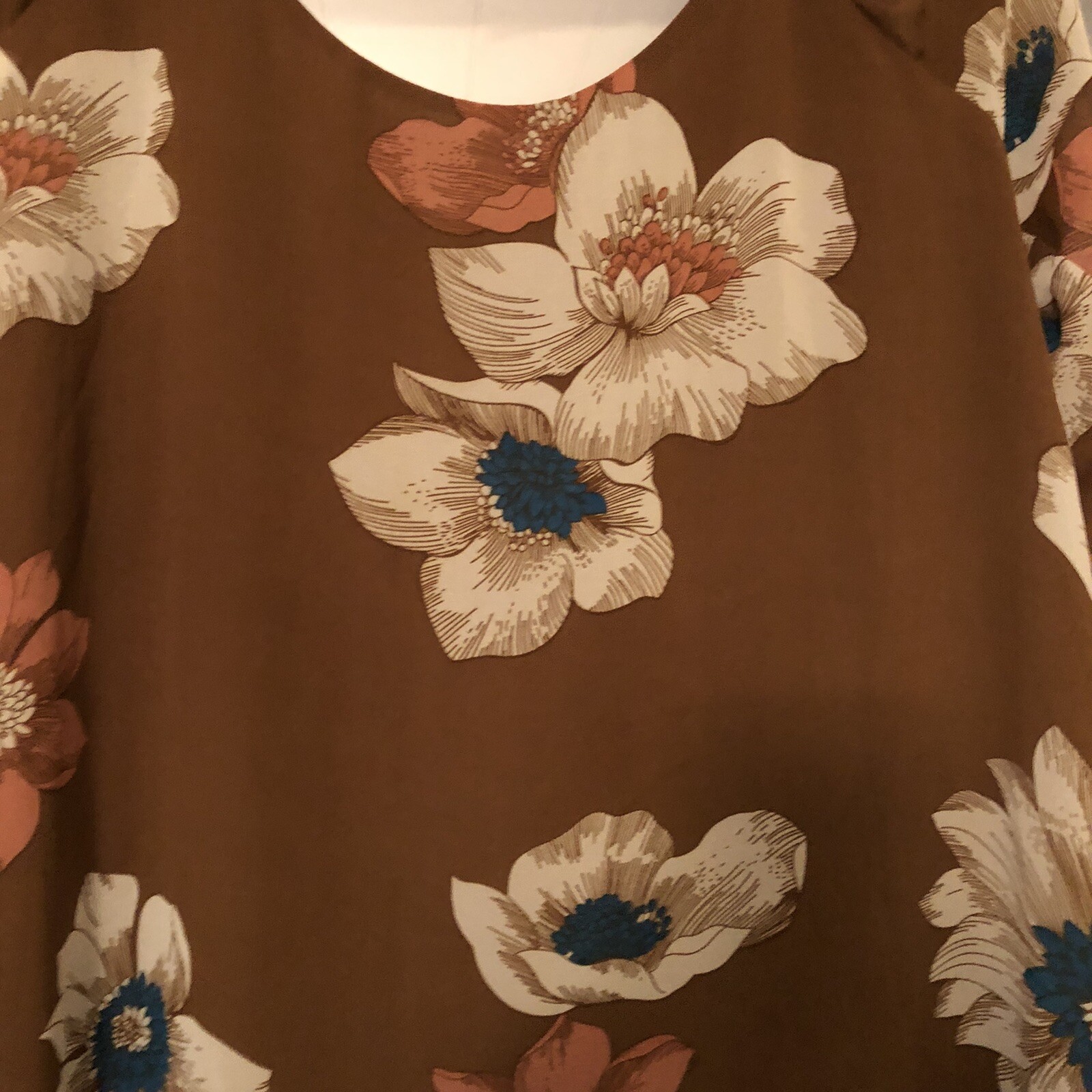 Leith Brown Cold Shoulder Floral Mini Tunic Dress Sz M A3114