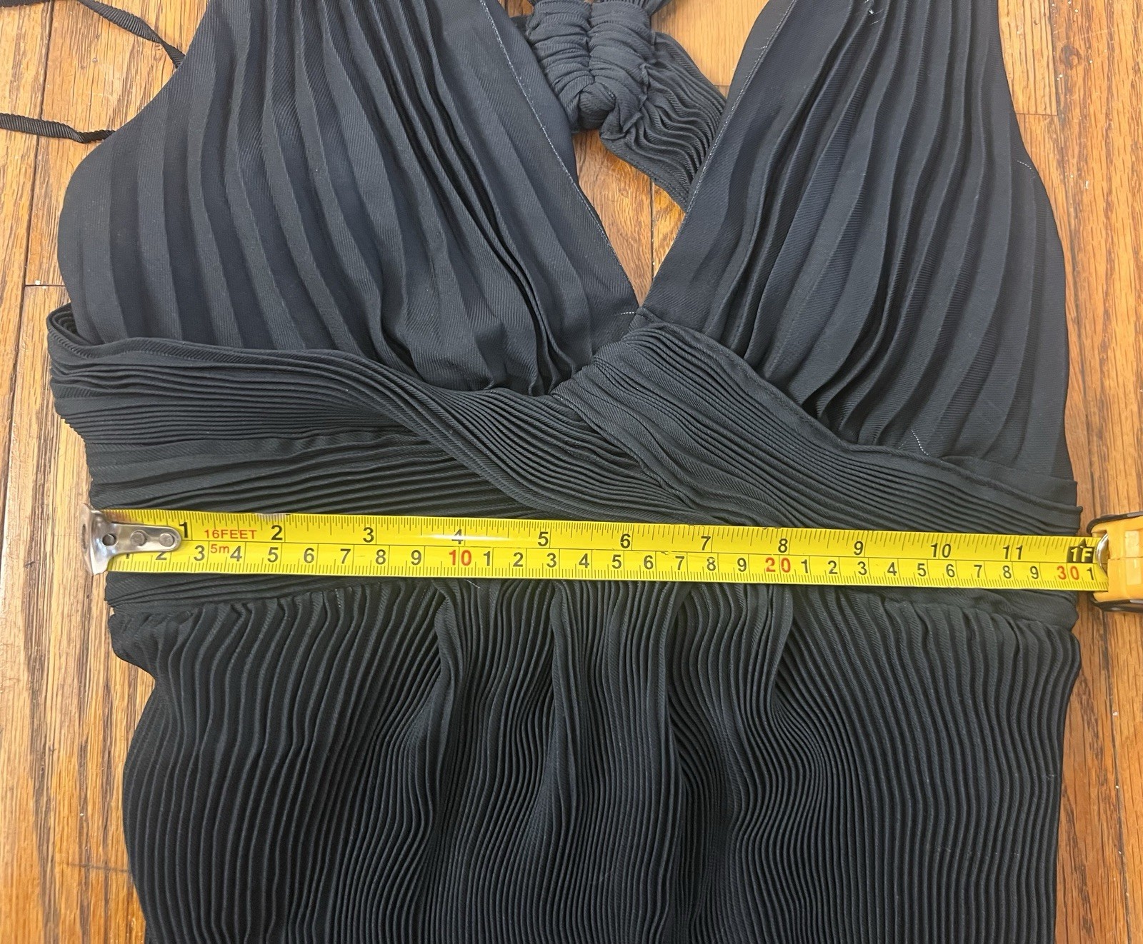 A.L.C. Black Pleated V-Neck Cross Strap Striped Maxi Dress Polyester Size 0