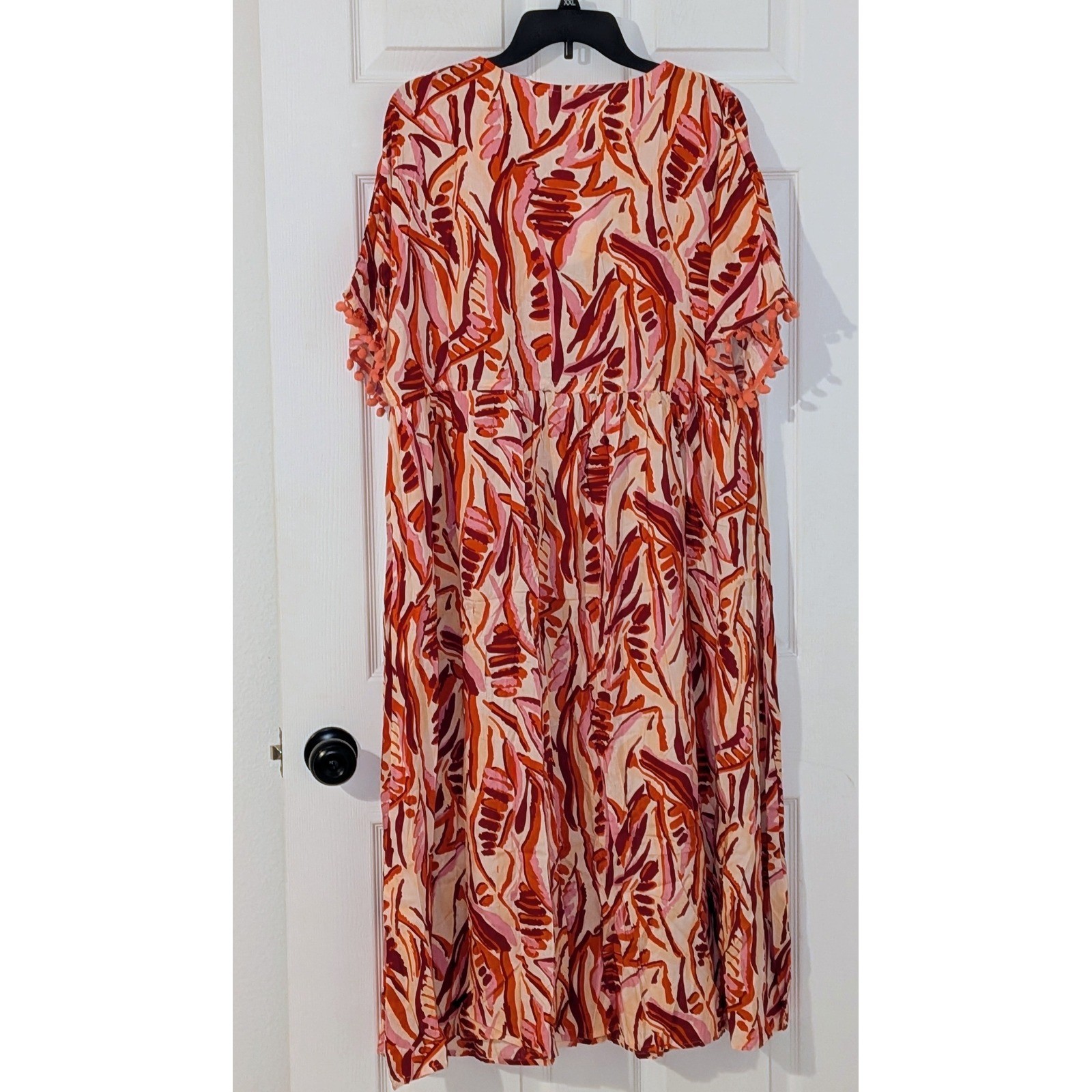Umgee USA Abstract Leaf Print Embroidered V-Neck Boho Midi Dress L NWT $62