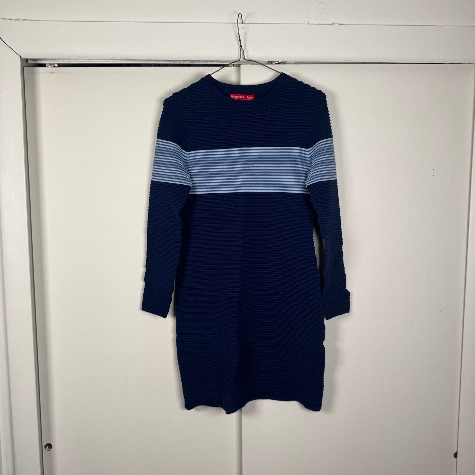 Krimson Klover Navy Blue Striped Ribbed Knit Sweater Dress Womens XS Long Sleeve