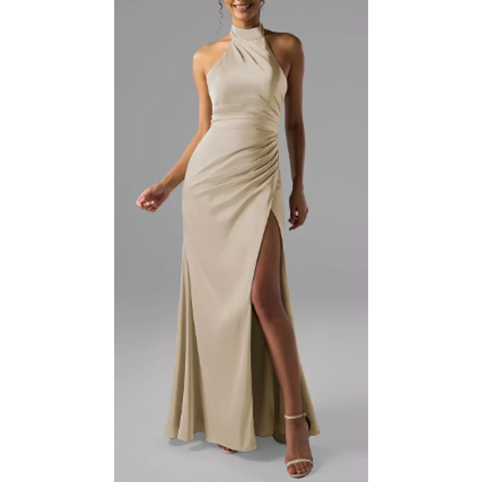 AW BRIDAL SZ 6 S champagne crystal Aiden gala cocktail party maxi dress NEW B30