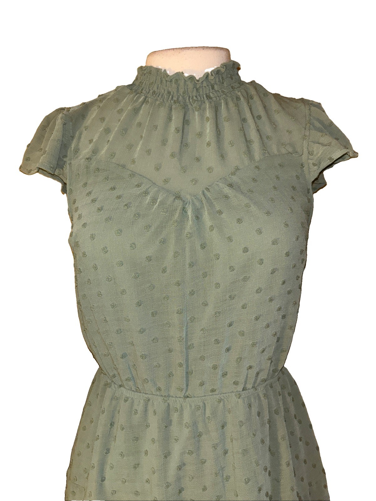 Monteau Los Angeles Green Swiss Dot Mini Dress Size Medium
